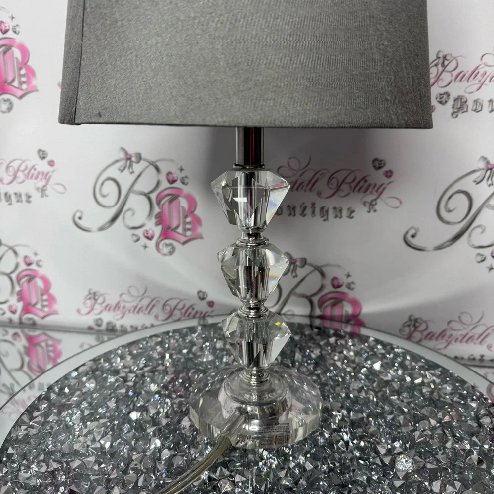2 lamps crystal bases sparkly crystals grey lamp shade plug in wall luxury